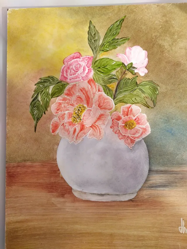 Bodegón flores rosas y blancas