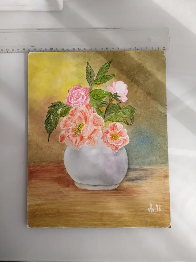 Bodegón flores rosas y blancas