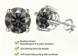 Pendientes Plata 925 Moissanita Gris 1ct