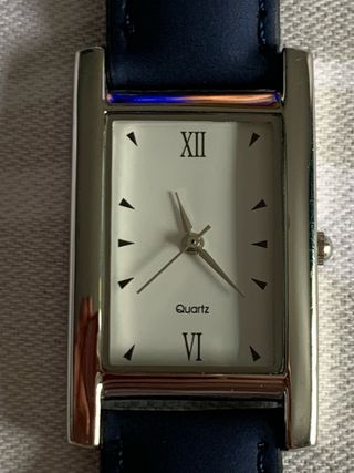 Reloj Quartz Correa Azul Caja Plateada