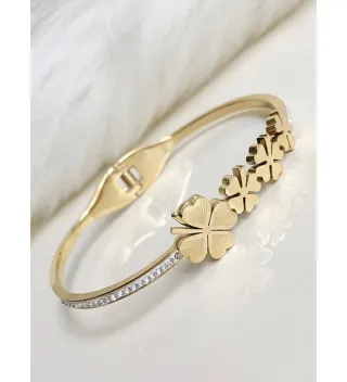 Pulsera Brazalete Tréboles Chapado Oro 18k