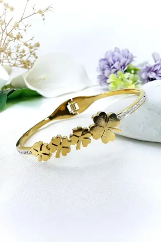 Pulsera Brazalete Tréboles Chapado Oro 18k