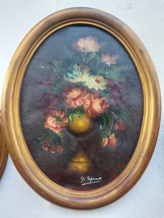 Set 3 Dipinti Ovali Cornice Vintage