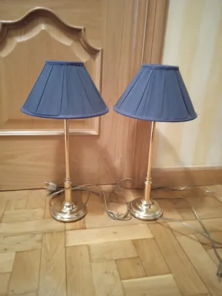 Juego 2 Lámparas Mesilla Noche Doradas