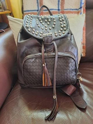 Mochila-bolso cuero 100% marrón