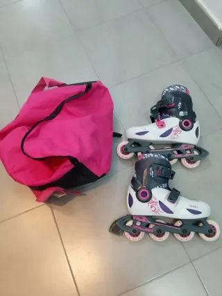 Patines en línea talla 32-34 Oxelo + bolsa rosa

