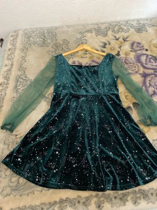 Vestido elegante terciopelo verde oscuro 