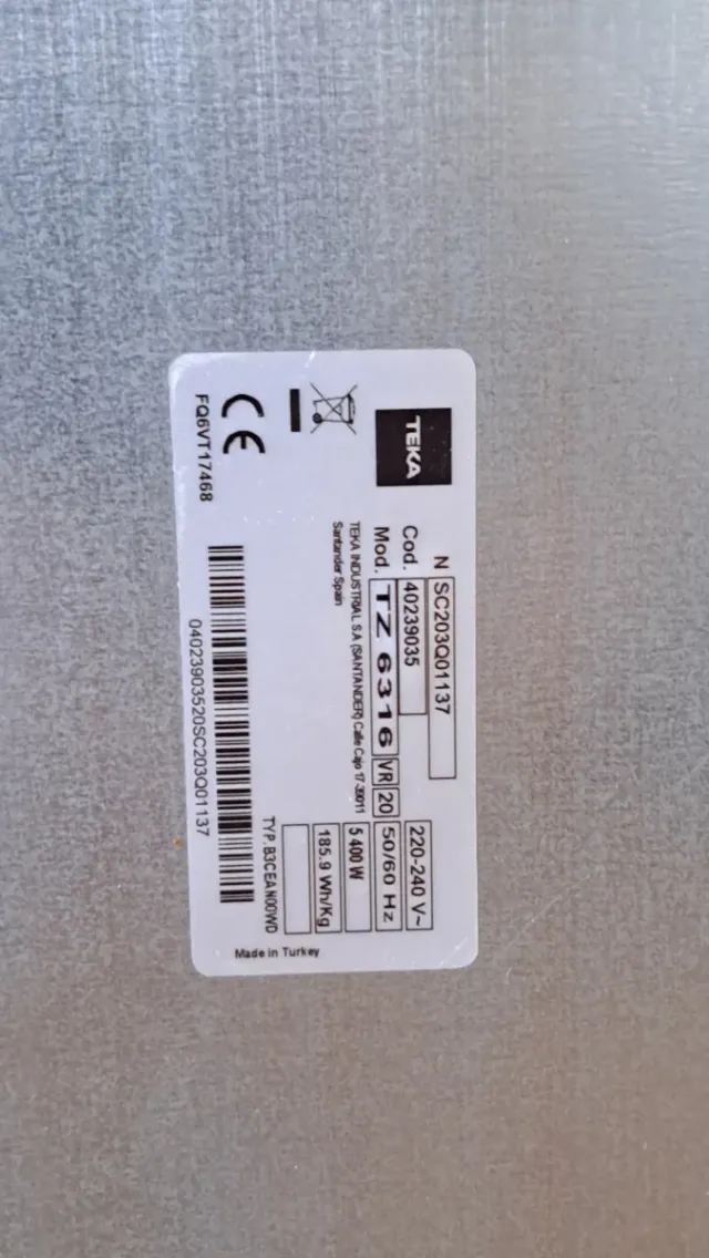 Placa vitrocerámica Teka