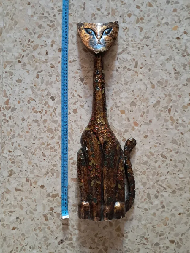 Figura Gato Adorno Madera 67cm