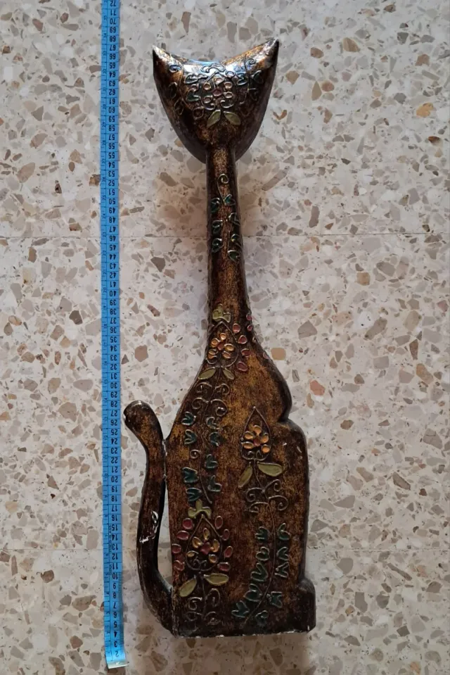 Figura Gato Adorno Madera 67cm