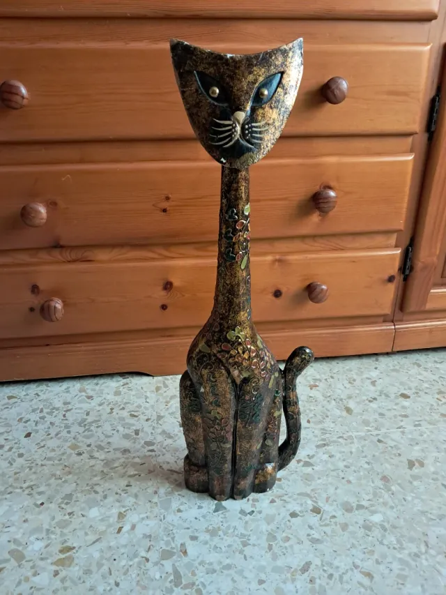 Figura Gato Adorno Madera 67cm