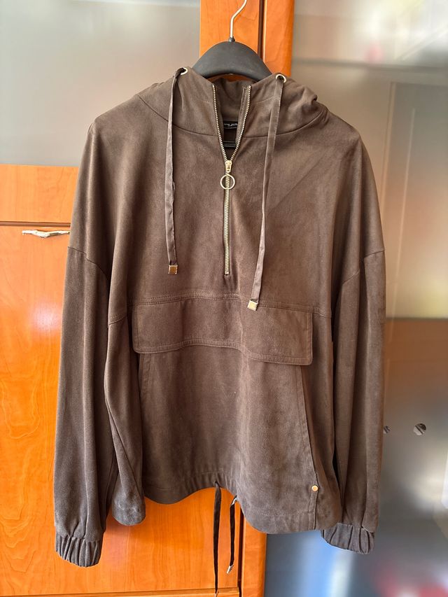 Sudadera Zara Talla XS Marrón Media Cremallera