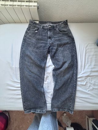 Pantalón Zara Baggy Ancho Negro/Gris talla 44