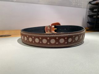 Cinturón mujer piel marrón y ante con círculos