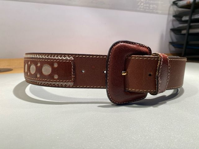 Cinturón mujer piel marrón y ante con círculos