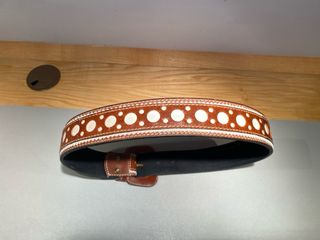 Cinturón mujer piel marrón y ante con círculos