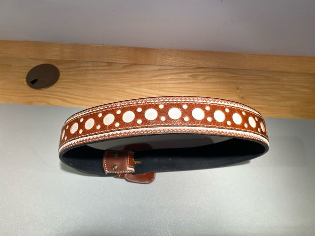 Cinturón mujer piel marrón y ante con círculos