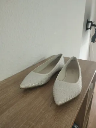 Zapatos planos plateados con brillos