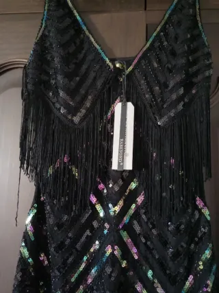 Vestido fiesta lentejuelas flecos