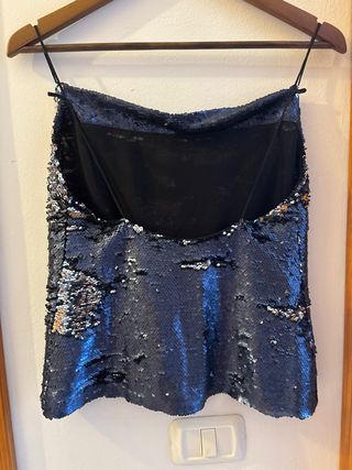 Top Mango Lentejuelas Azul y Plateado