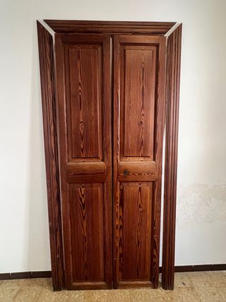 Puerta doble madera antigua con molduras