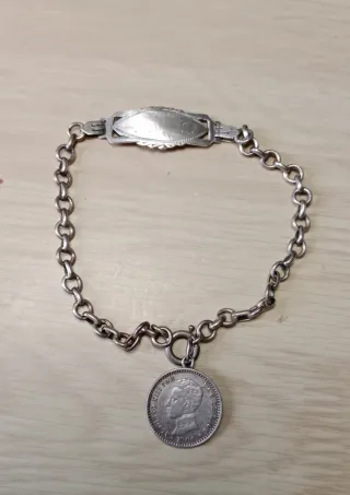 Pulsera Plata Antigua con Moneda de Alfonso XIII 