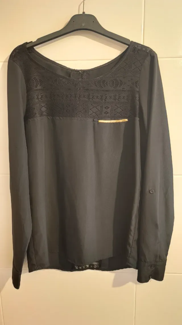 Blusa Stradivarius Negra Encaje