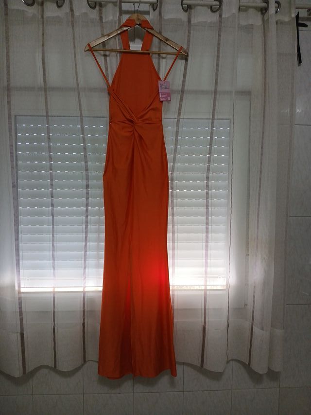 Vestido naranja largo fiesta talla única