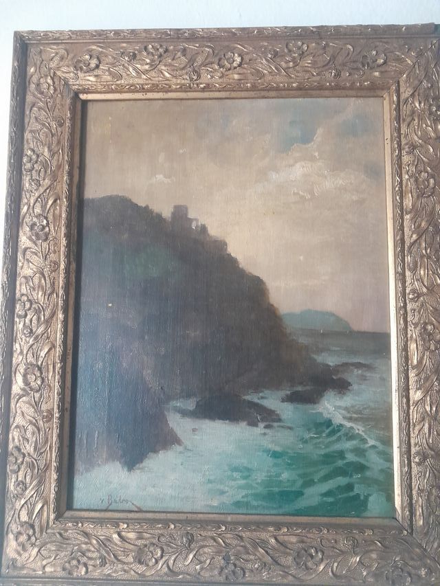 Dipinto olio Veduta da Camogli 1820 Von Babo