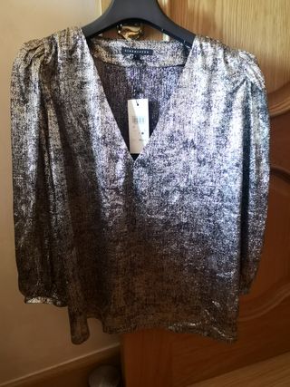 Blusa fiesta Tintoretto plata brillo irisado