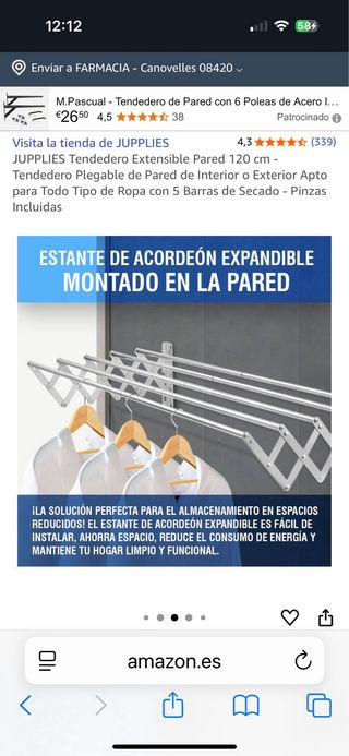 Tendedero Extensible Pared JUPPLIES 120cm