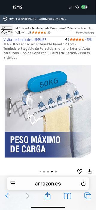 Tendedero Extensible Pared JUPPLIES 120cm