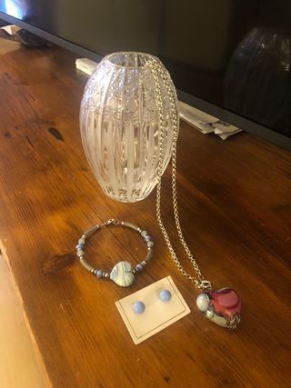 Portafiore cristallo e collana cuore ,orecchìni