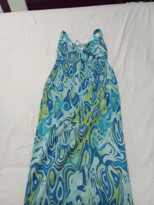 Vestido largo estampado azul y verde