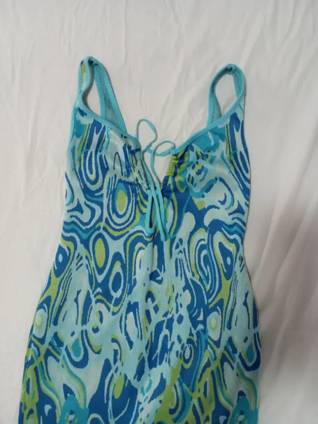 Vestido largo estampado azul y verde