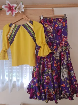 Traje Flamenca Niña Amarillo y Morado