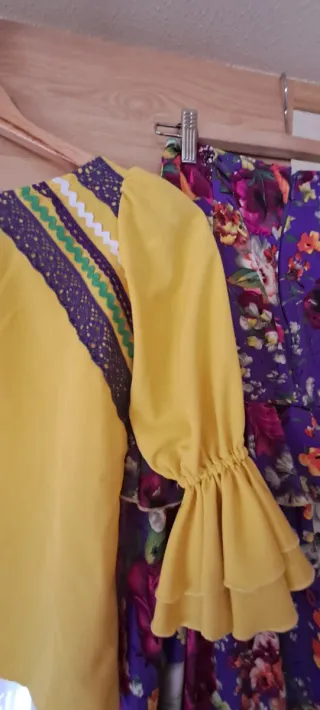 Traje Flamenca Niña Amarillo y Morado