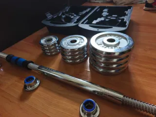 Kit Mancuernas y Barra Cromadas
