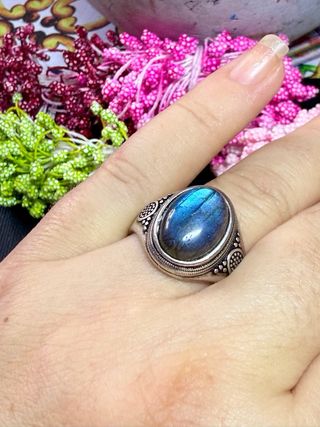 Anillo Plata Ley Labradorita Natural Azul