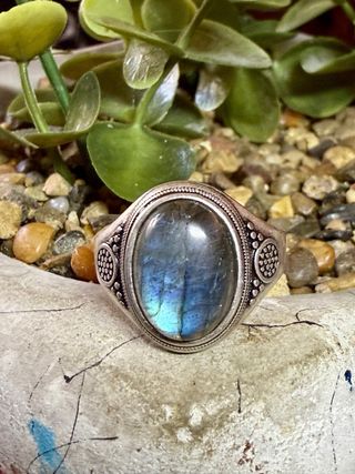 Anillo Plata Ley Labradorita Natural Azul