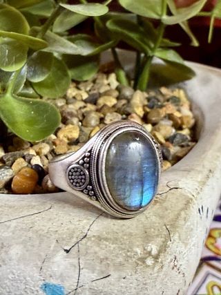 Anillo Plata Ley Labradorita Natural Azul