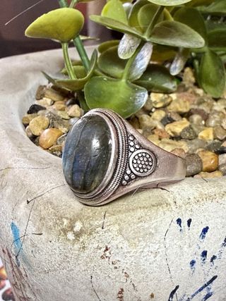 Anillo Plata Ley Labradorita Natural Azul