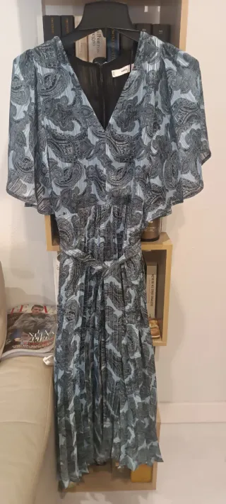 Vestido Mango Paisley Azul y Negro