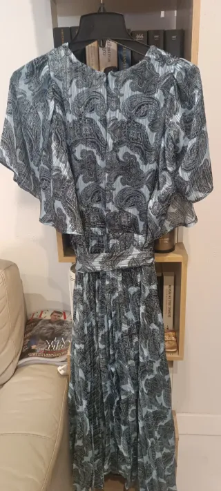 Vestido Mango Paisley Azul y Negro