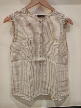Blusa Massimo Dutti Rayas Sin Mangas Beige