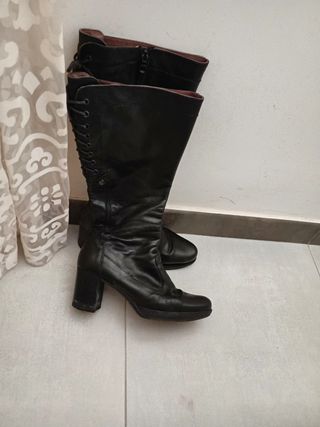 Botas de plataforma negras mujer piel auténtica 