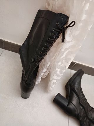 Botas de plataforma negras mujer piel auténtica 