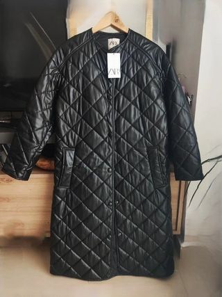 Abrigo larga ZARA acolchado piel negro total look 
