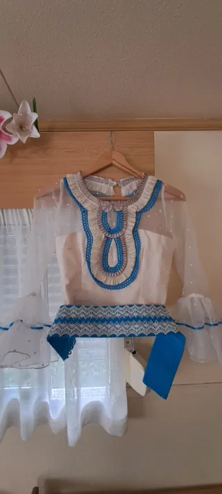 Camisa Rociera Niña Blanca y Azul