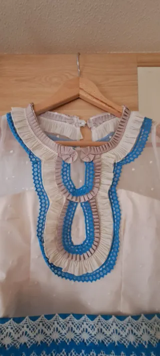 Camisa Rociera Niña Blanca y Azul